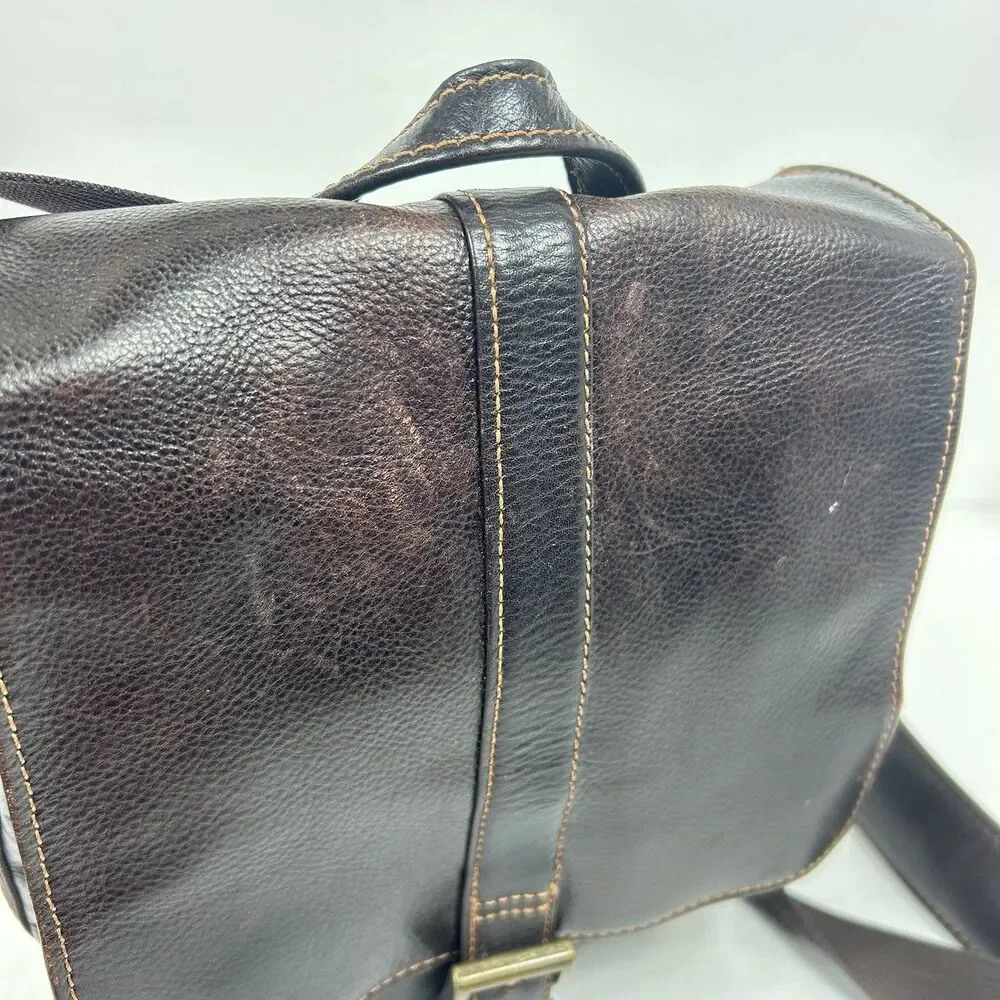 Wilson Leather Messenger Bag Brown Crossbody Tablet Snap Adjustable Pockets